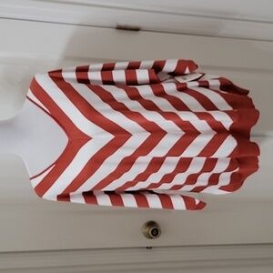 89th & Madison Size 2X Burnt Orange & White V-Stripe Dolman Sleeve Sweater, NEW
